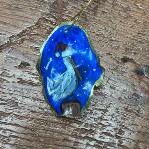 Hand-Painted Pelican Oyster Shell Christmas Ornament Small